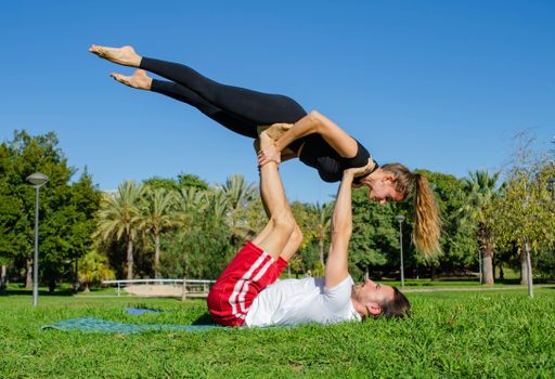 A lovely couple during workout in the park