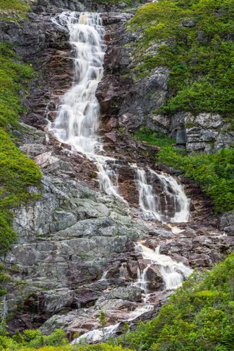 A vertical shot of the Barachois Falls, Rose Blanche, Newfoundland.