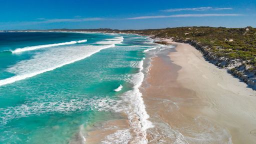 An aerial view of Kangaroo Island Pennington Bay Beach in Australia