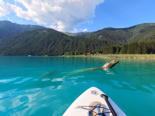 A beautiful view of Weissensee, Carinthia, Austria, captured from a kayak