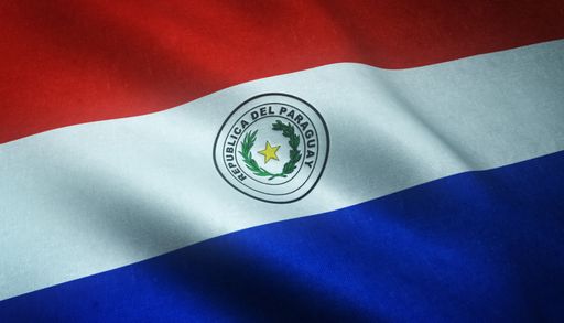 A closeup shot of the waving flag of Paraguay with interesting textures