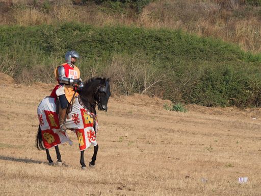 Spanish medieval knight in reenactment of the battle between Portugal and Spain.