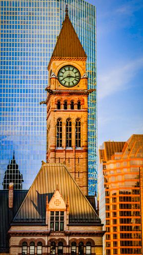 A vertical shot of Clock Tower at Old city hall of Toronto