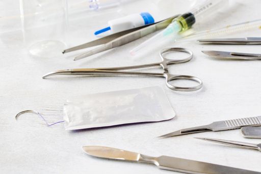 A set of dissecting kit on a sterile table in the laboratory