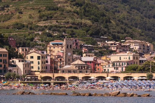 Monterosso, Cinque Terre, Italy August 16th 2020, Panoramic view of Monterosso in Liguria Italy