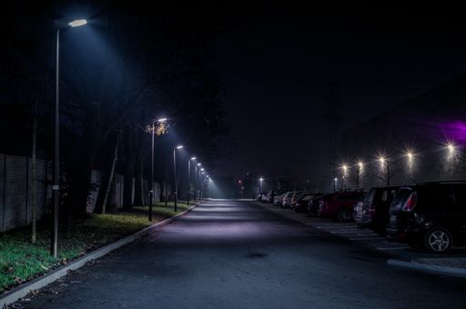 car park next to the Wodna Nuta swimming pool at night