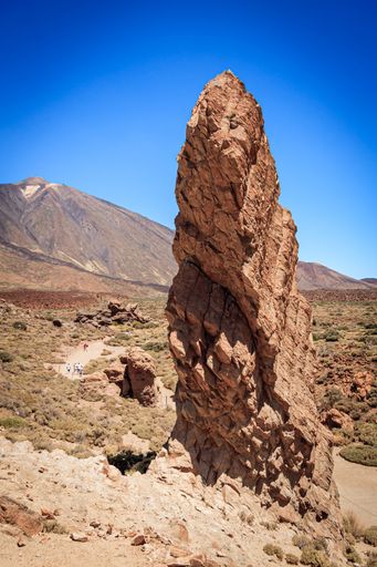 The unique rock formation Roque Cinchado with Teide Volcano in the background, Canary Islands, Spain