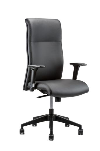 A vertical partial side view of black office chair isolated on white background