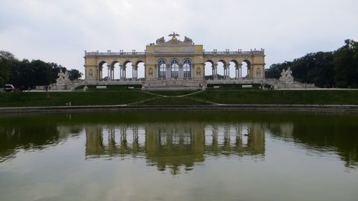 A wide angle shot of the Schonbrunn Garden in Vienna, Austria  during daytime