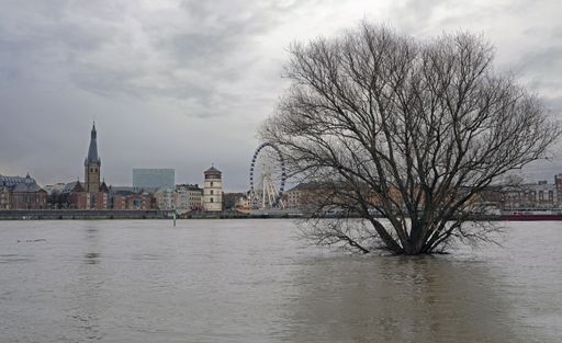 A flooded area in Dusseldorf, Germany- climate change and extreme weather concept