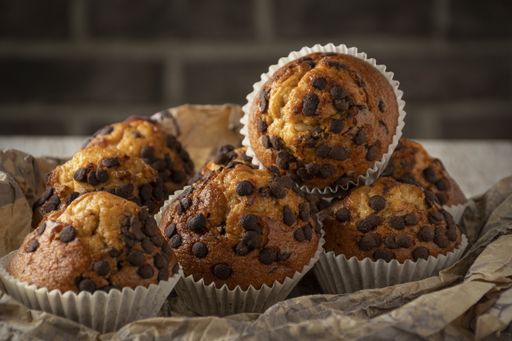 A closeup shot of fresh chocolate chip muffins