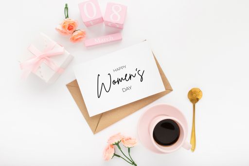 A closeup shot of a Women's day decoration set with text on it