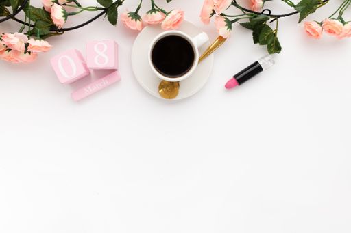 An overhead shot of a Women's day decoration setting with space for your text