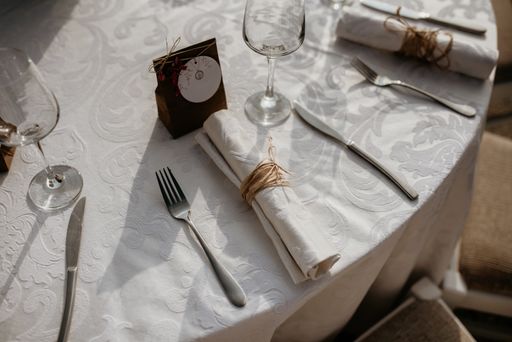 A selective focus shot of table setting without plates
