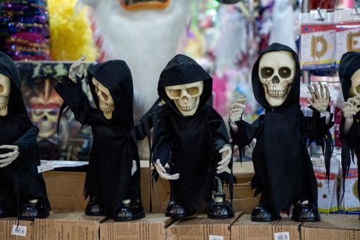 A closeup shot of small ghost figures in the store