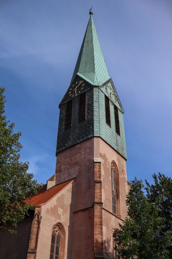 A vertical shot of St. Peter's Protestant church under blue sky in Heidelberg, Germany