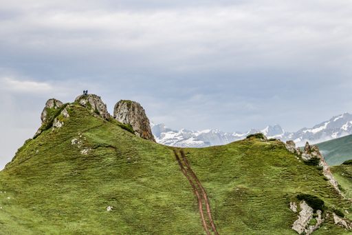 A natural view of a trail on the grassy hill in Kumrat Valley, Pakistan