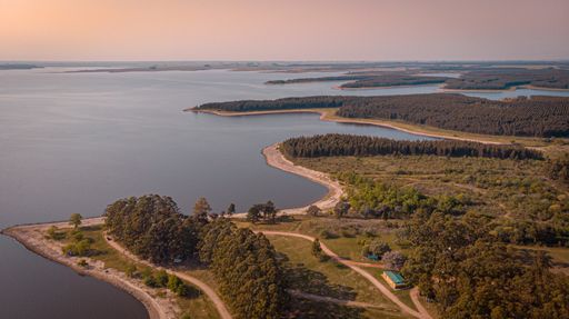 An aerial shot of Constitution Hydroelectric Plant in Negro River, Uruguay