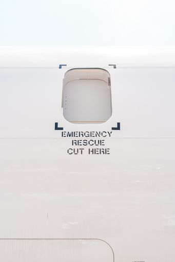 An emergency window on a plane
