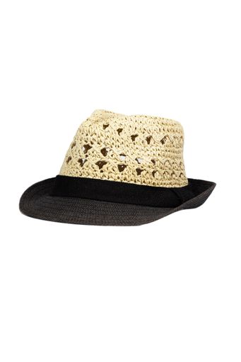 A closeup shot of a straw hat isolated on white background
