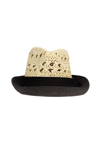 A closeup shot of a straw hat isolated on white background