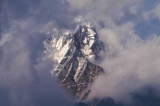 An aerial shot of the Himalayas mountain above the clouds