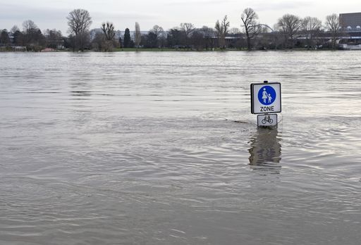 the flooded pedestrian zone in Cologne, Germany - extreme weather