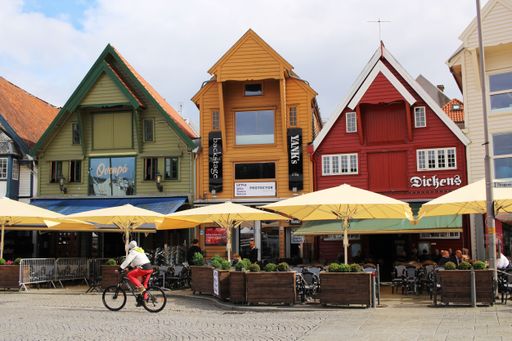 Waterfront restaurants at the Stavanger harbor, this is a very popular tourist area.