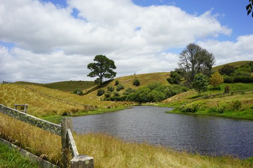 A great shot of the Hobbiton movie set in Matamata New Zealand