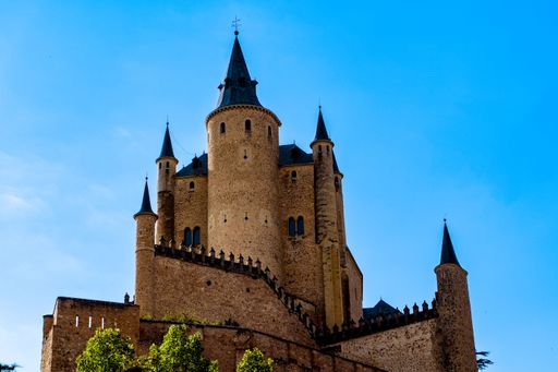 The historic Alcazar Castle against a clear sky, Segovia, Spain