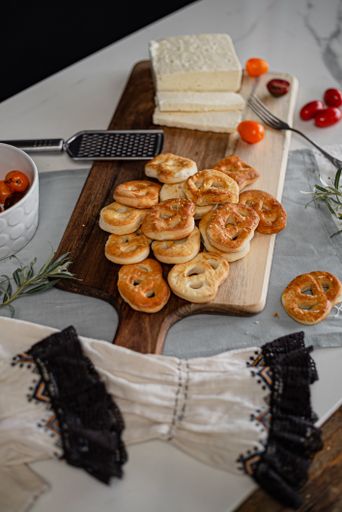 A high-angle of ready Kringle cookies and other ingredients on the table
