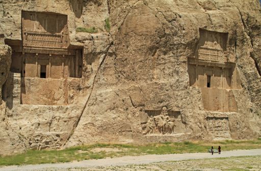 The graves of the Persian kings Darius and Xerxes near Persepolis, Iran