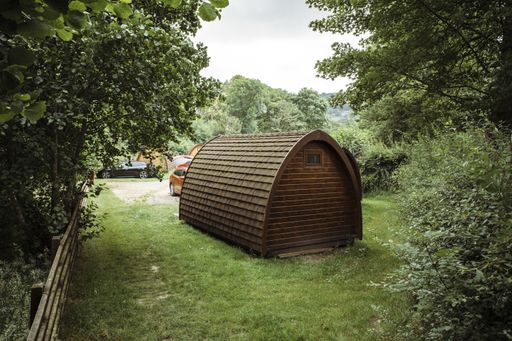 A closeup shot of wooden houses for camping in the forest
