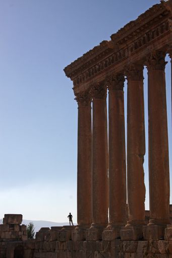 The Temple of Jupiter in Baalbek, Lebanon under a clear blue sky