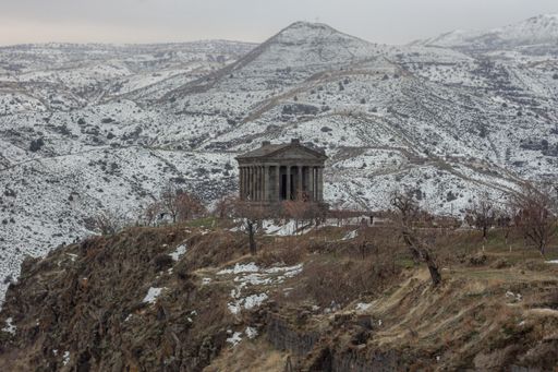 A beautiful shot of the temple of Garni in winter  Armenia