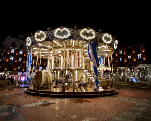 A carousel at night in Valladolid, Castilla y Leon, Spain