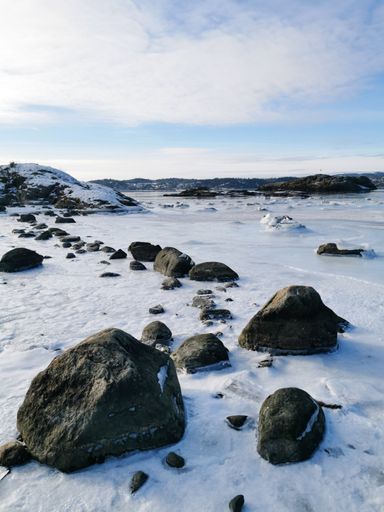 A vertical shot of snowy landscape scenery in Sukkersletta, Larvik, Norway