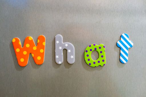 A closeup shot of colorful words spelling out what
