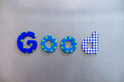 A high angle shot of cute letters spelling the word good