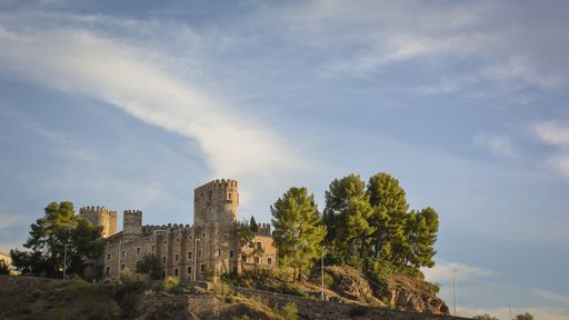 An aerial shot of San Servando castle in Toledo