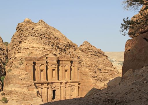 The famous archeological site Petra in Jordan under the sun