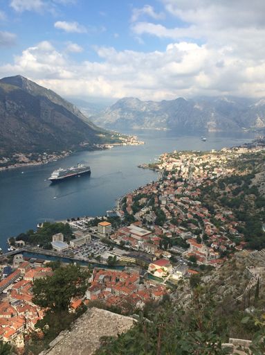 A vertical shot of the Kotor Fortress in Montenegro during daytime