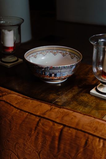 bowl on a vintage design furniture  in the daylight