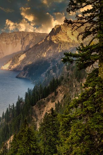 A vertical shot of Crater Lake Oregon