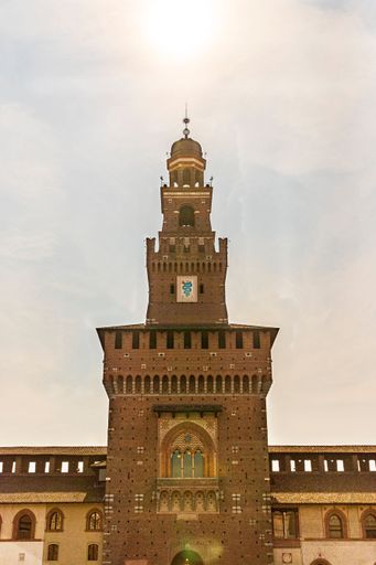 A beautiful view of an ancient architectual italian building in the city of Milan