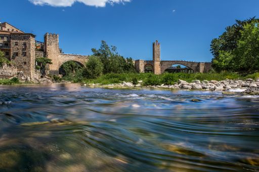 Medieval bridge in Besalú Village in Spain.