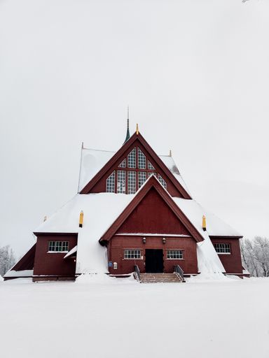 A scenic shot of the Church of Kiruna on a snowy day in Sweden