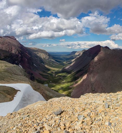 A vertical shot of beautiful rocky mountain scenery in Glacier National Park Montana