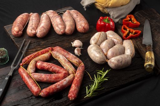 A closeup shot of sausages on the table