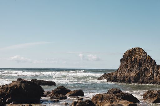 A scenery of rocks at the coastline of the Pacific Northwest in Cannon Beach, Oregon